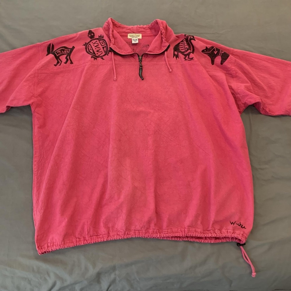 Ezze Wear Top Womens 2X Pink Animal Print 1/2 Zip Tunic Southwestern Blouse